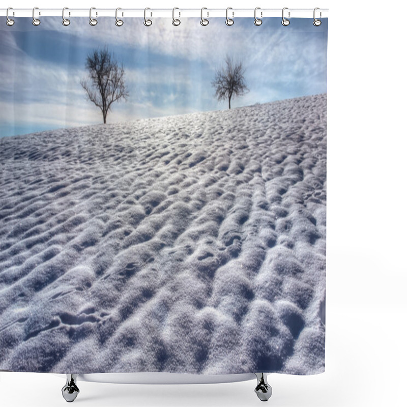 Personality  Two Lonely Trees On Snow Field Shower Curtains