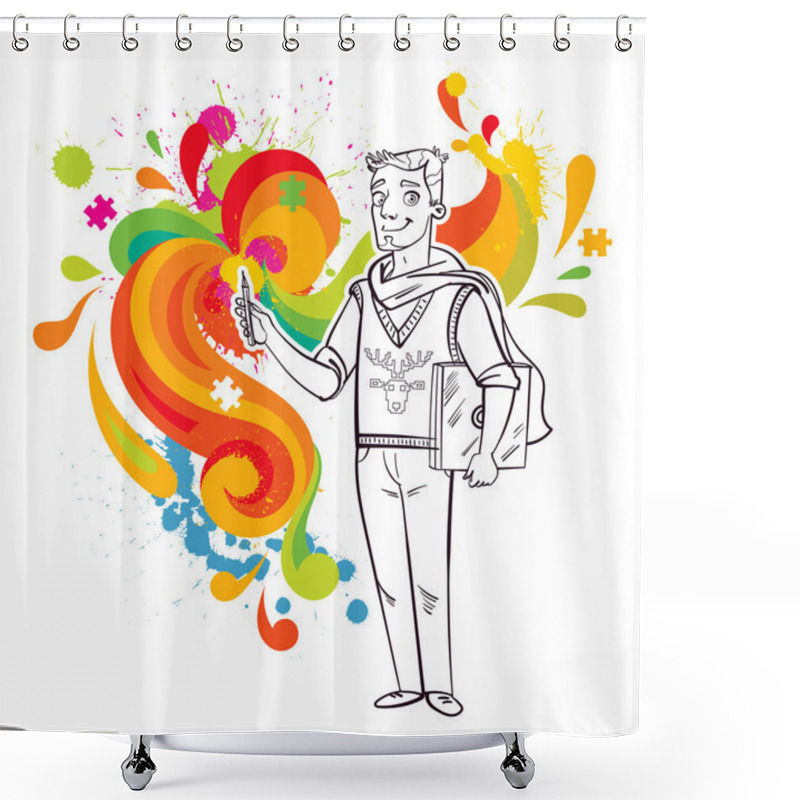 Personality  Artist-designer With Laptop And Stylus Shower Curtains