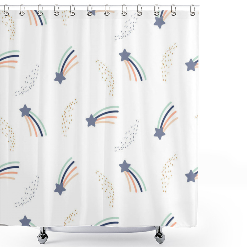 Personality  Starry Comet Space Cute Seamless Vector Pattern. Baby Bed Linen Repeat Background For Print. Shower Curtains