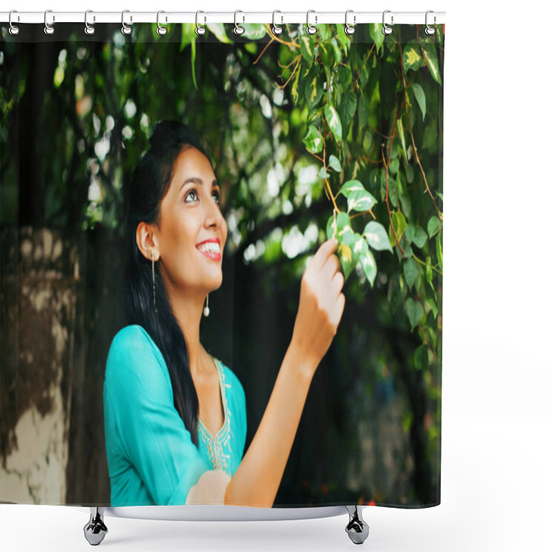 Personality  Woman Standing Under Tree Shower Curtains