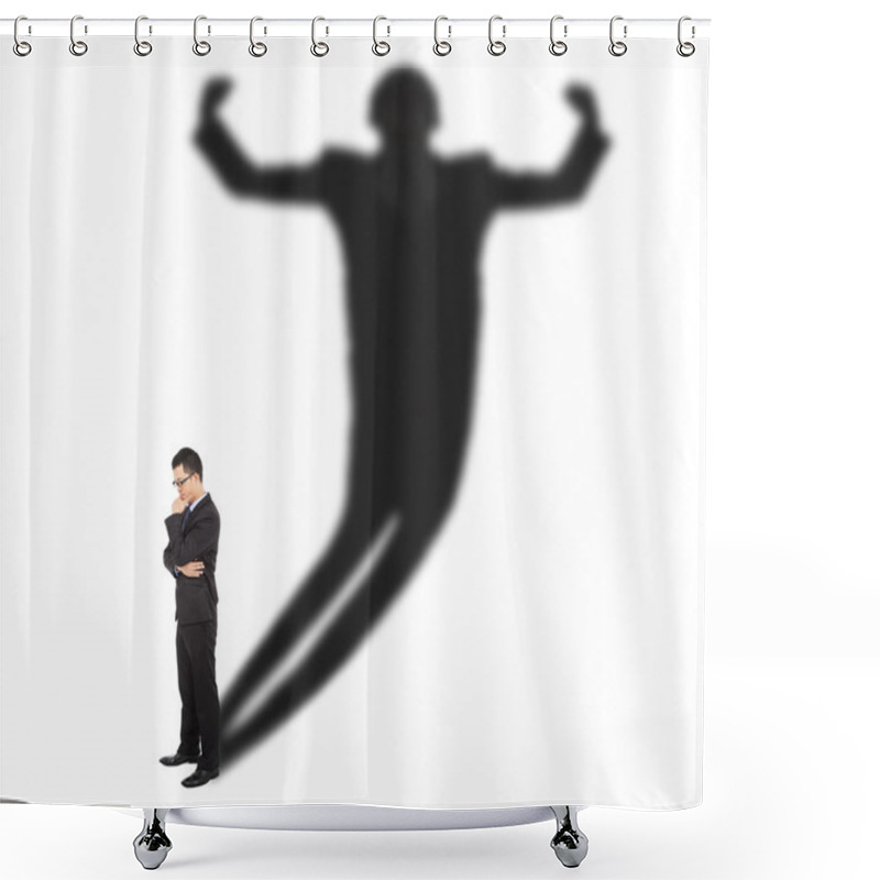 Personality  Business Man Standing And Casting Shadow Of A Strong Man Shower Curtains