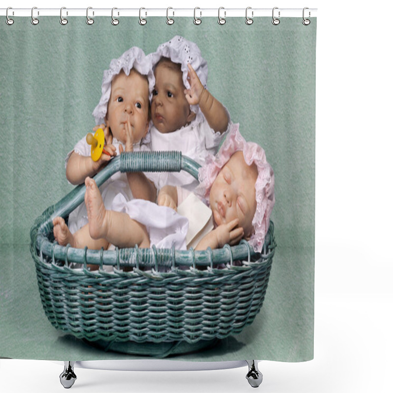 Personality  Three Baby In Basket Shower Curtains