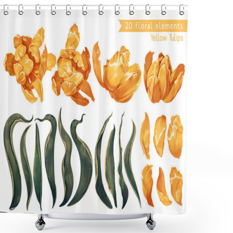 Personality  Set Of Floral Elements With Yellow Tulips Flowers And Leaves  Shower Curtains