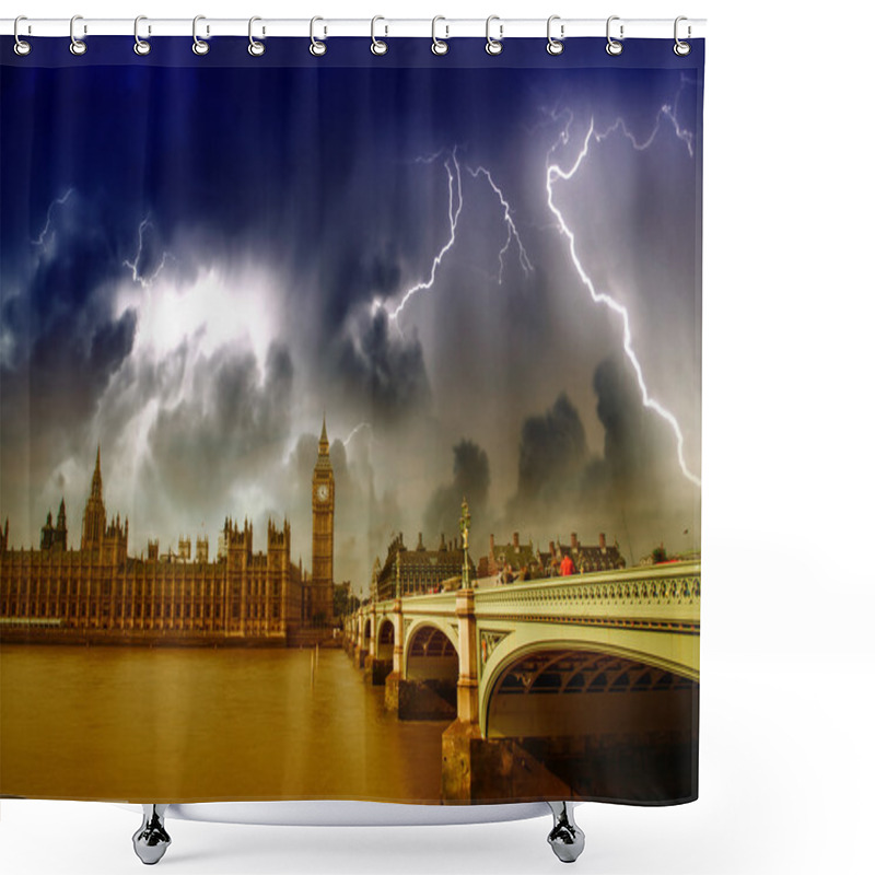 Personality  Storm In London. View Of Westminster Area Shower Curtains