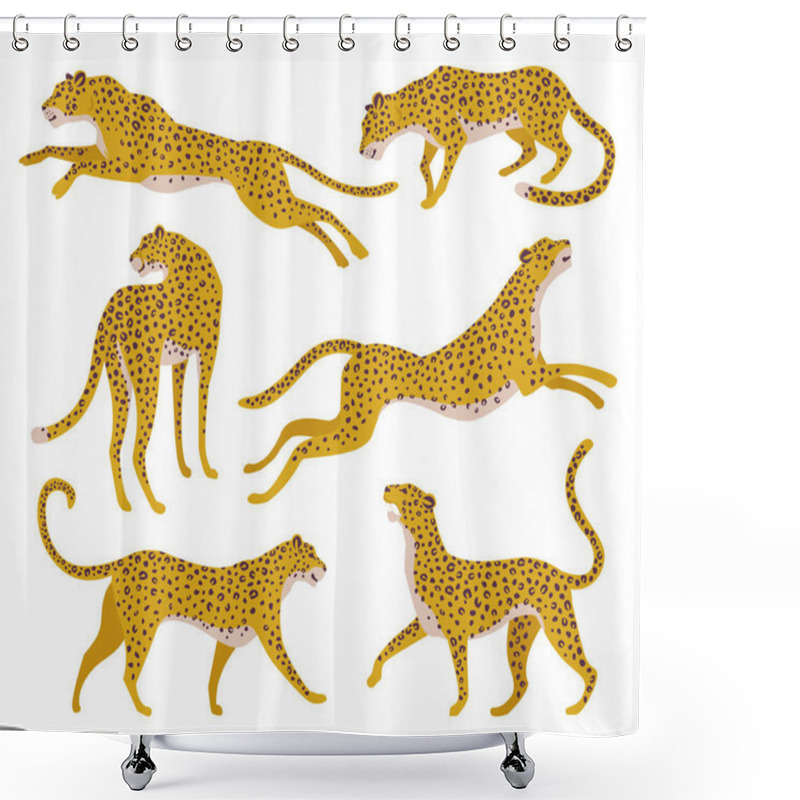 Personality  Set Of Abstract Silhouettes Of Leopards. Vector Hand Draw Design. Shower Curtains