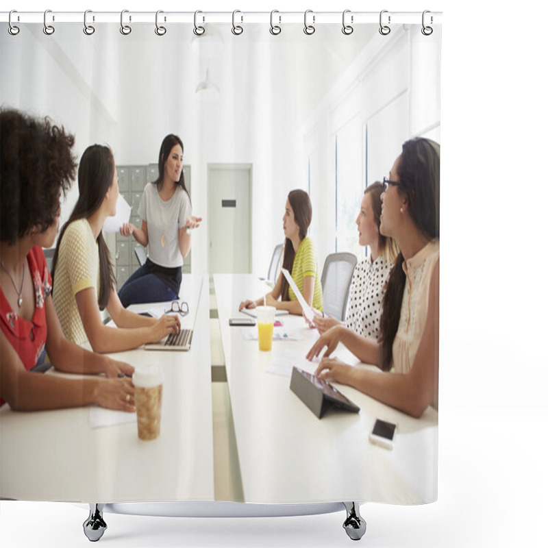 Personality  Women Working In Design Studio Shower Curtains