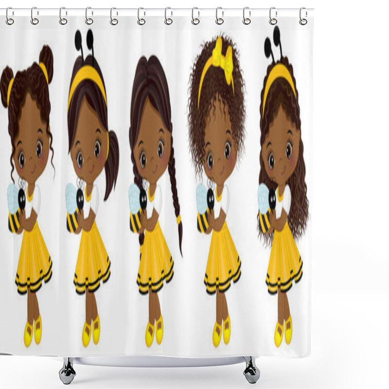 Personality  Vector Cute Little African American Girls With Various Hairstyles Shower Curtains