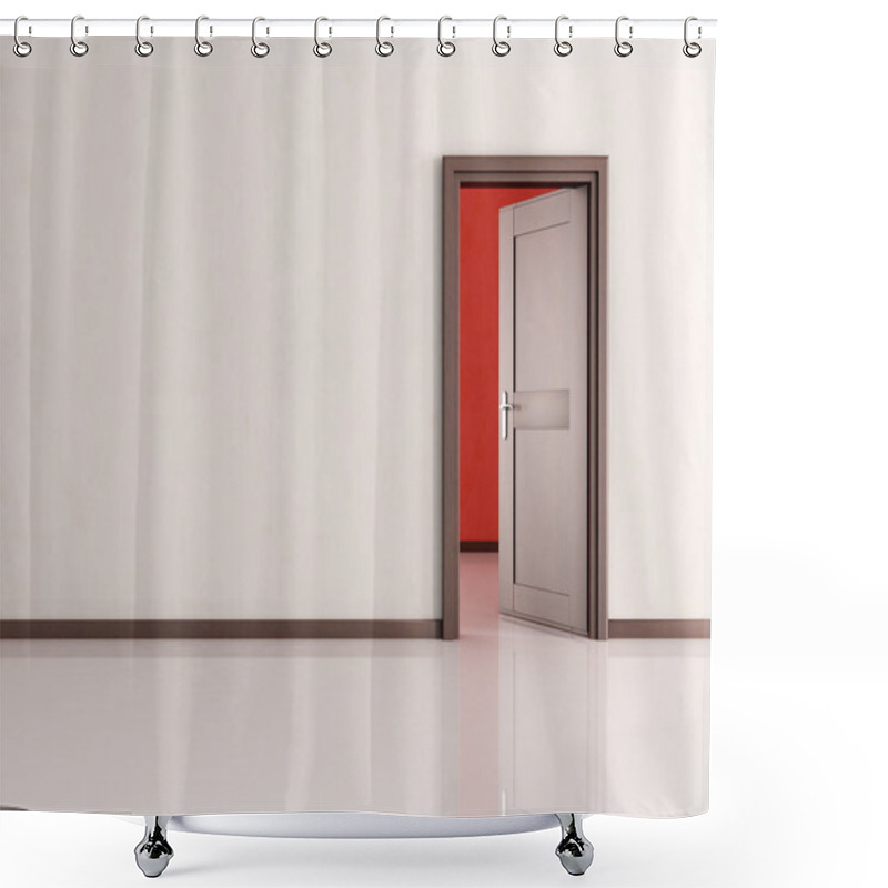 Personality  White Empty Room With Open Wooden Door - Rendering Shower Curtains