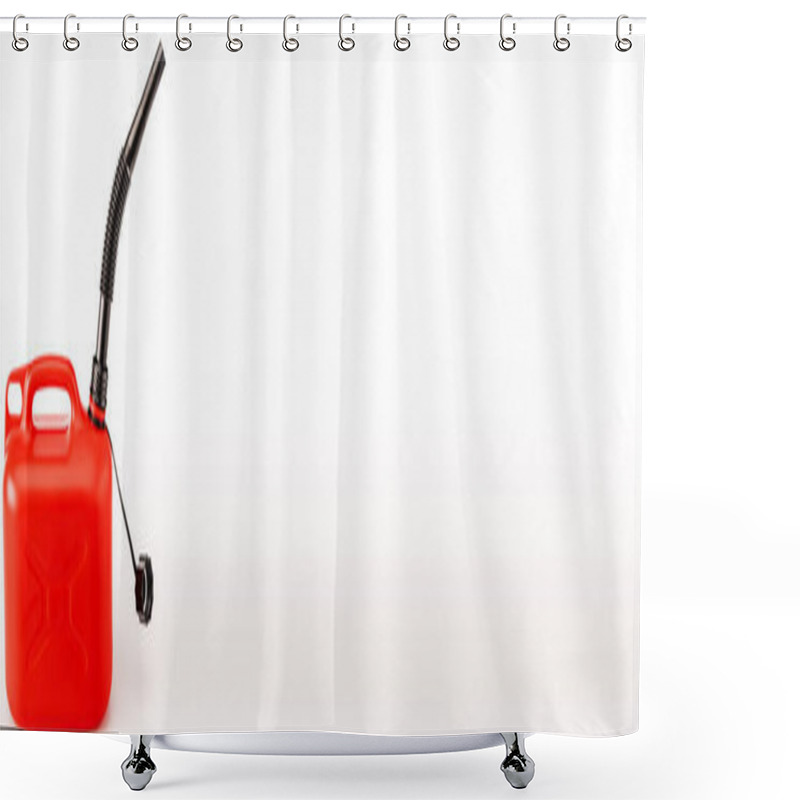 Personality  Red Gasoline Jerrycan On White Background, Panoramic Shot Shower Curtains