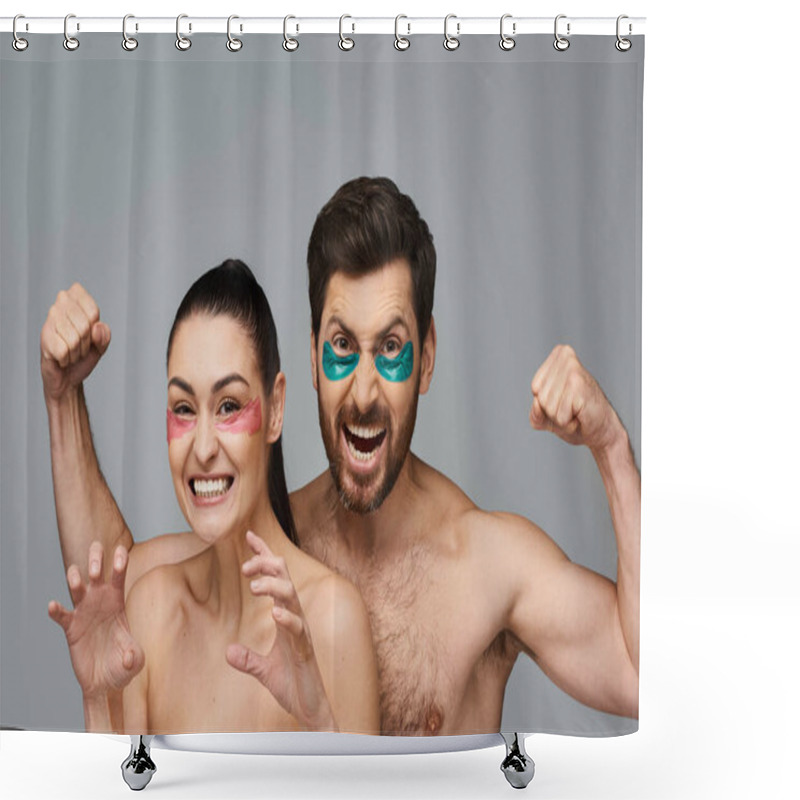 Personality  An Attractive Couple, With Eye Patches, Pose Together In An Enchanting Display. Shower Curtains