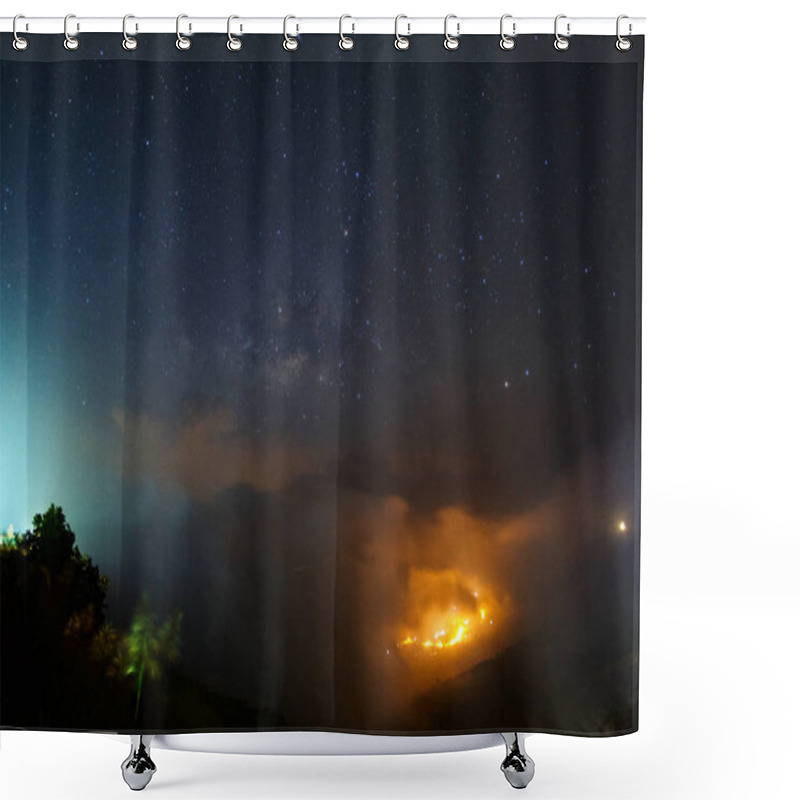 Personality  Milky Way Galaxy Over Foggy Mountains At Phutabberk Phetchabun  Shower Curtains