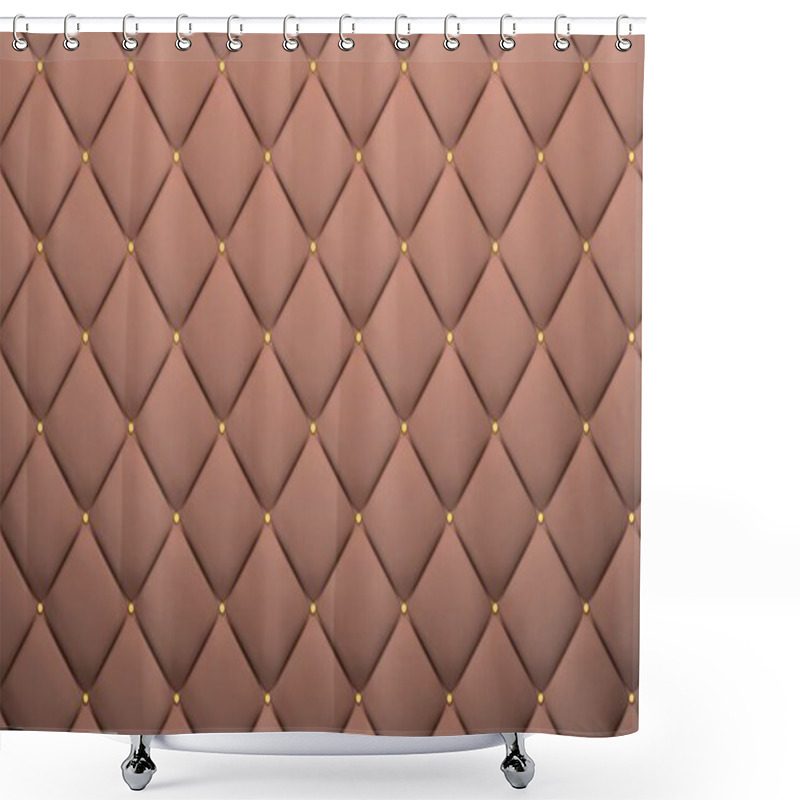 Personality  Leather Upholstery Pattern Texture With Golden Buttons For Pattern And Background. Brown Color. 3D-rendering. Shower Curtains