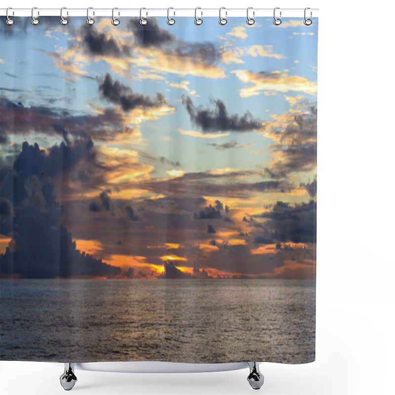 Personality  Sunset On Open Ocean Against The Backdrop Of Clouds With The Sun's Rays Breaking Through Shower Curtains