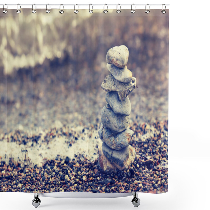 Personality   Mongolian Cairns On Beach Shower Curtains