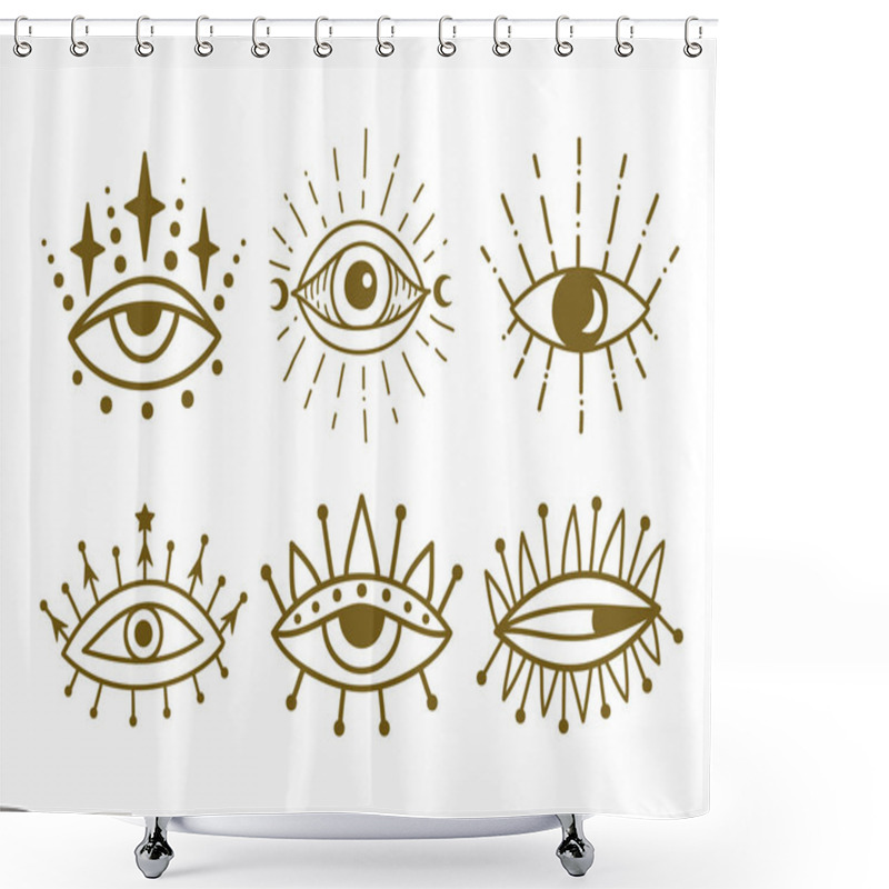 Personality  Eye Boho. Lineart Vector Illustration. Flower Moon , Magic Celestial Witchcraft Symbol. Masonic Symbol. Hand Drawn Logo Or Emblem Shower Curtains