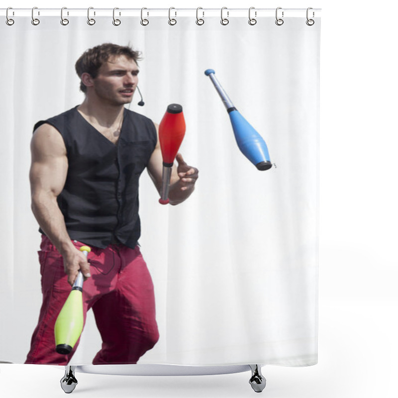 Personality  Warsaw, Poland - May 30: Juggler Taking Part In The 18. Science Picnic , On May 30, 2014, In Warsaw, Poland Shower Curtains