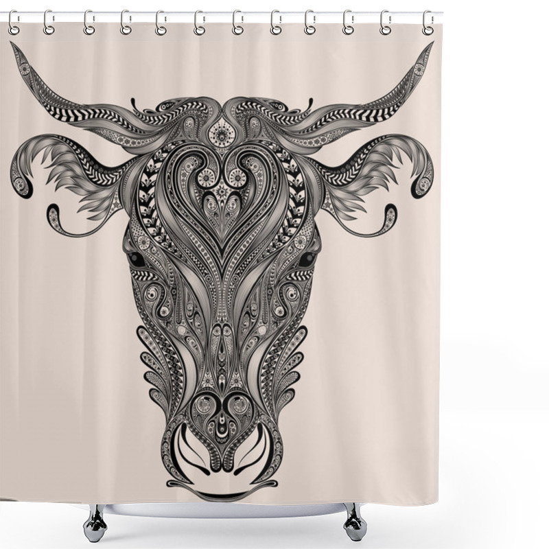 Personality  Cow Head Vector From Abstract Patterns Shower Curtains