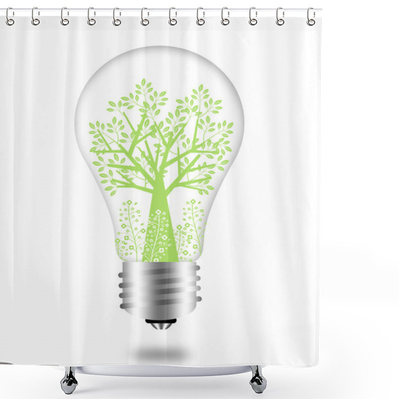 Personality  Eco Friendly Bulb With Green Tree And Leaves Shower Curtains