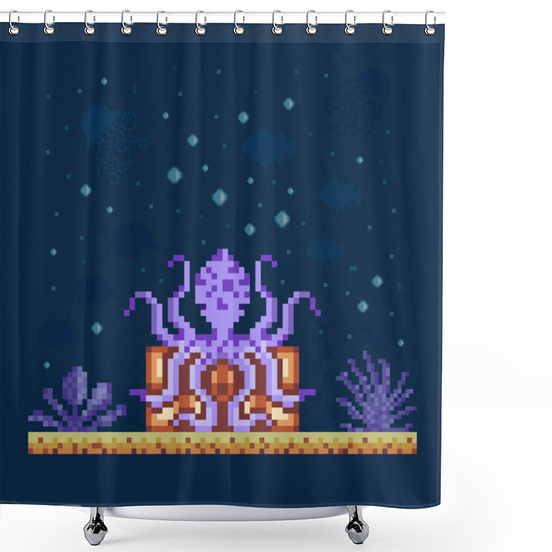 Personality  Octopus Guarding Treasure Chest On Seabed Shower Curtains