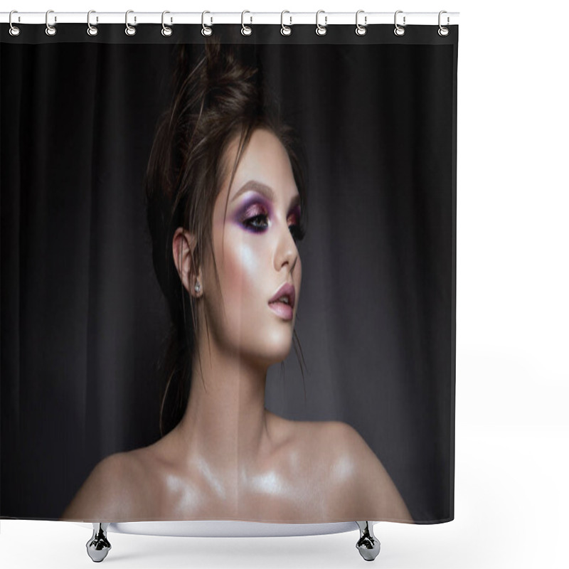 Personality  Beautiful Woman With Professional Make Up Shower Curtains