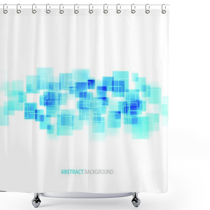 Personality  Blue Shiny Squares Shapes Technical Background. Vector Technology Design. Blue Shiny Squares Technical Background. Vector Shower Curtains