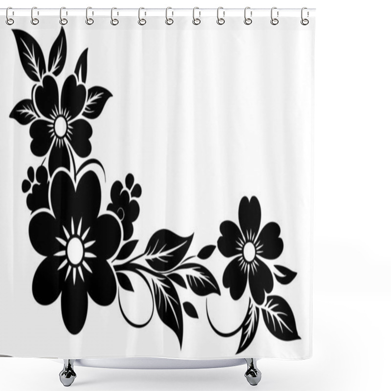 Personality  A Black And White Picture Of A Floral Design With Flowers And Leaves Shower Curtains