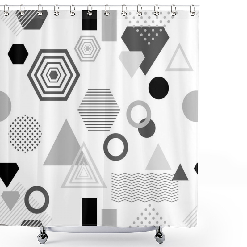 Personality  Abstract Seamless Pattern In Postmodern Memphis Style  Black  Grey On White Shower Curtains