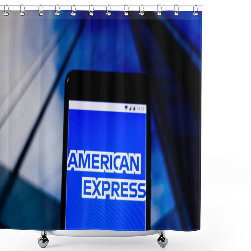 Personality  BRAZIL - MARCH 11, 2019: Logo Of United States Financial Services Company American Express On Screen Of Mobile Device  Shower Curtains