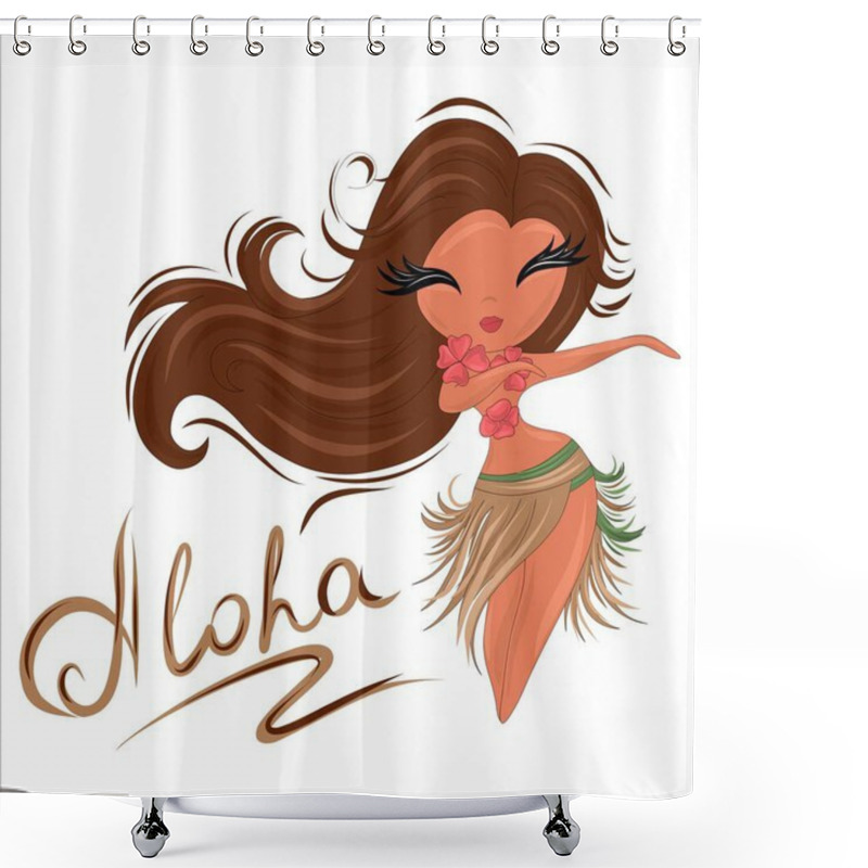 Personality  Hawaiian Girl Dancing Hula In A Cane Skirt. Traditional Hawaiian Motive. Vector Illustration Shower Curtains