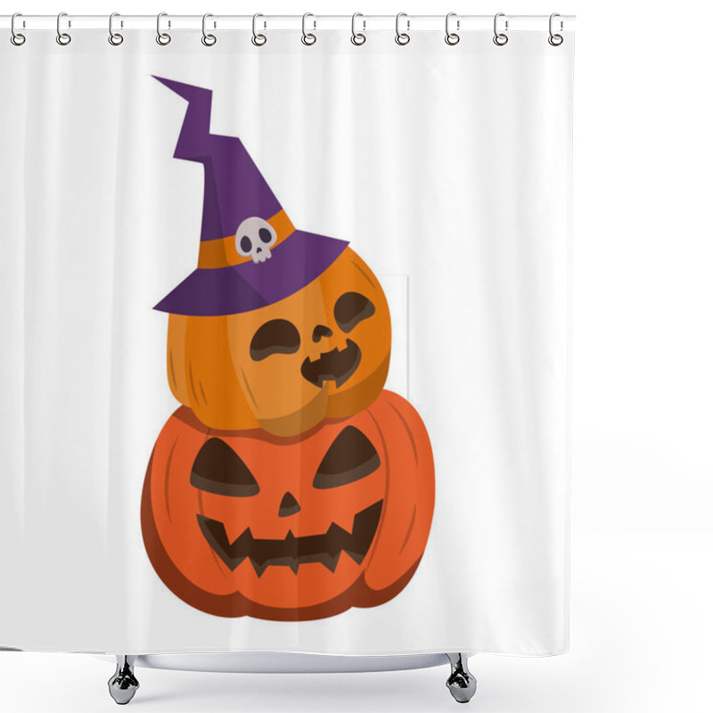 Personality  Stacked Carved Pumpkins Glowing On Halloween Shower Curtains