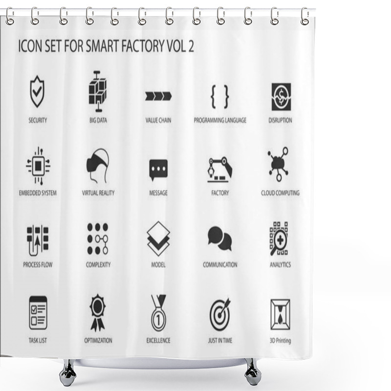 Personality  Smart Factory Vector Icons Like Process Flow, Disruption, 3D Printing, Embedded System Shower Curtains