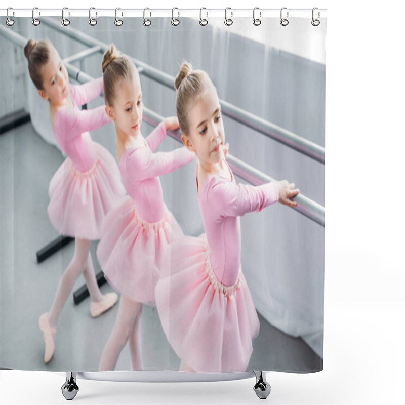 Personality  High Angle View Of Elegant Little Ballerinas Dancing In Ballet School Shower Curtains