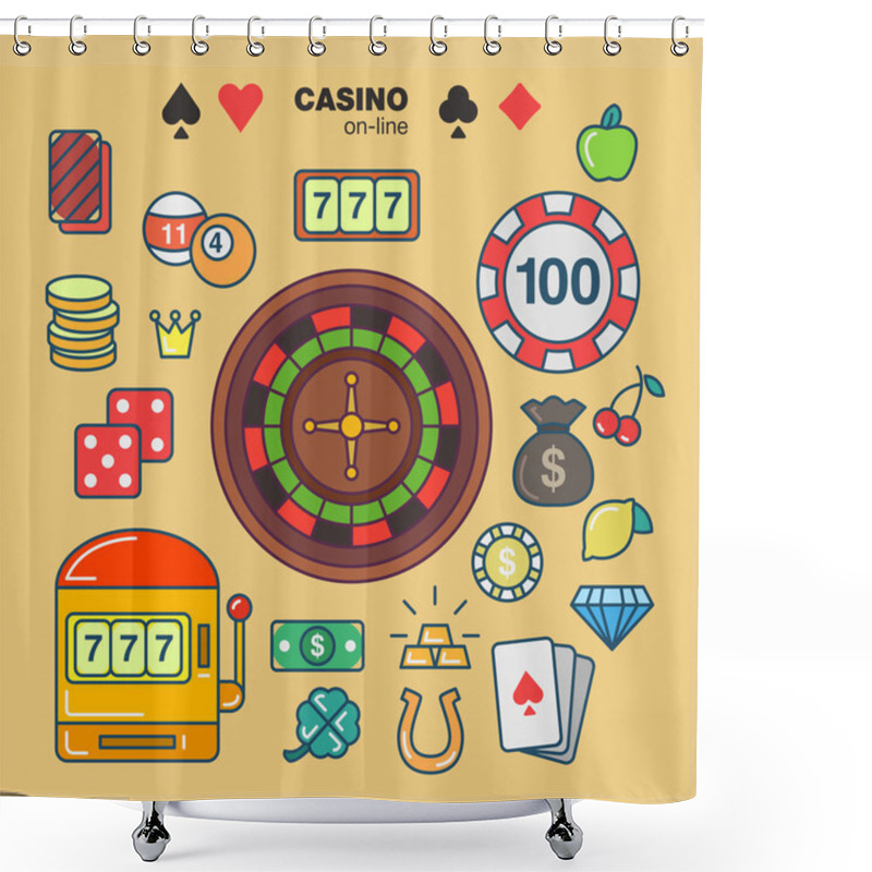 Personality  Outline Icons Casino Flat Style Shower Curtains