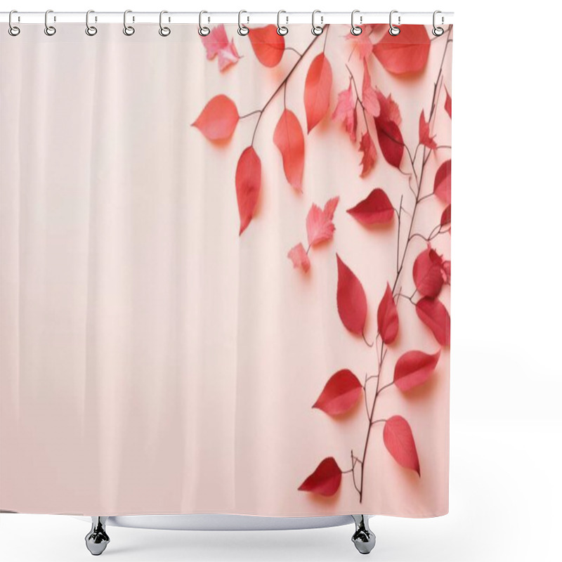 Personality  Delicate Red Leaves On A Soft Pink Background, Creating A Serene And Artistic Atmosphere. Shower Curtains