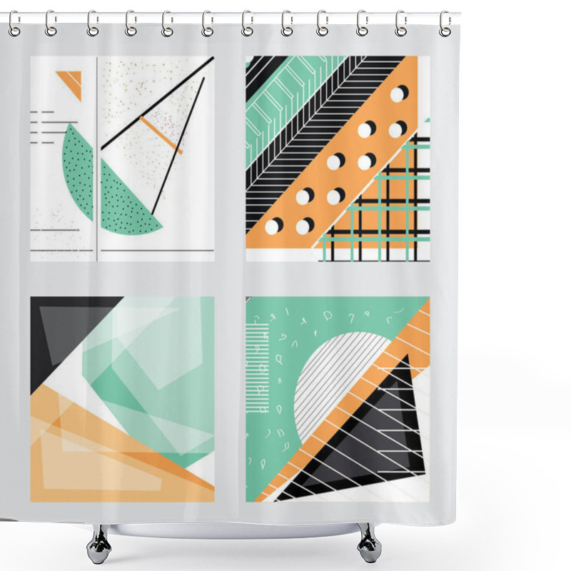 Personality  Trendy Set Geometric Elements Memphis Cards. Geometric Style Texture, Pattern And Geometric Elements. Modern Abstract Design Poster, Cover, Card Design. Shower Curtains