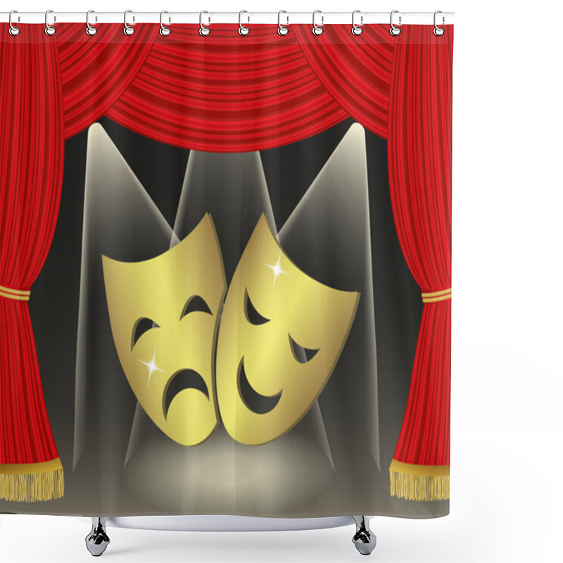 Personality  Theatrical Masks On Red Cutains Background Shower Curtains