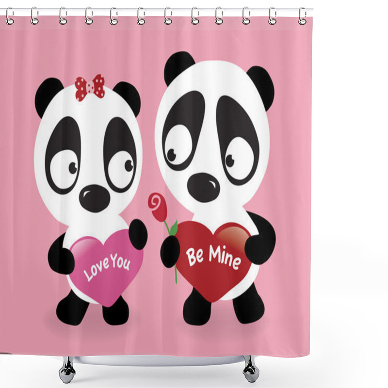 Personality  Valentine Pandas Holding Hearts Shower Curtains