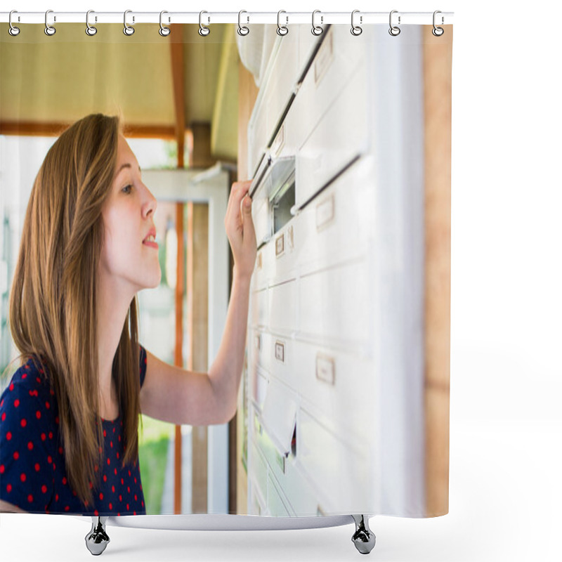 Personality  Woman Checking Her Mailbox Shower Curtains