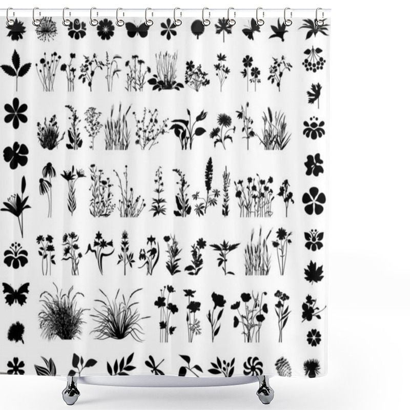 Personality  Collection Of Variable Plants And Flowers - Silhouettes Shower Curtains