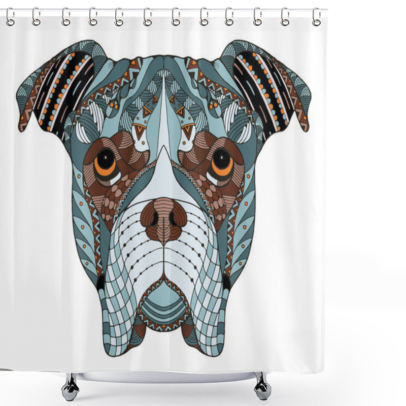 Personality  Boxer Dog Head Zentangle Stylized, Vector, Illustration, Freehand Pencil, Hand Drawn, Pattern. Zen Art. Ornate Vector. Lace. Color. Shower Curtains