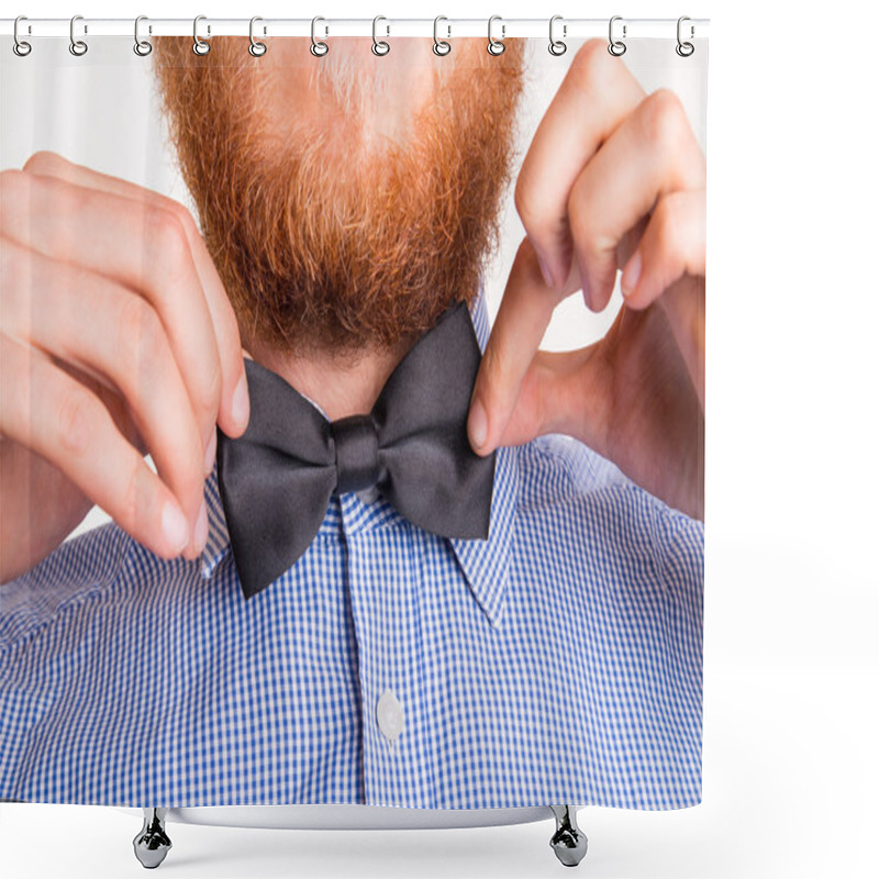 Personality  Bearded Man Ties A Bow Tie At The Collar Shower Curtains