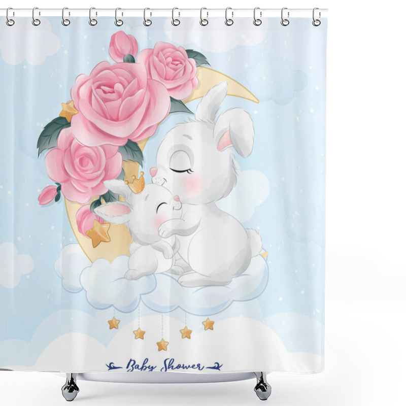 Personality  Cute Little Bunny Mother And Baby Sitting In The Moon Illustration Shower Curtains