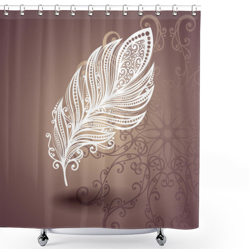 Personality  Vector Template With Peerless Feather In Ornate Background Shower Curtains