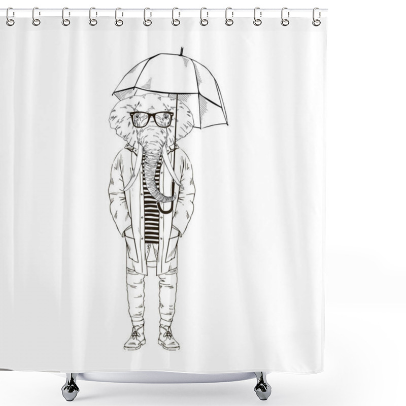 Personality  Elephant Dressed Up In Raincoat Shower Curtains