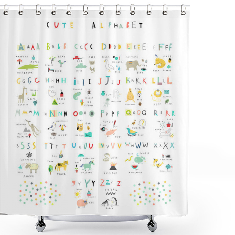 Personality  Cute Alphabet. Letters And Words. Flora, Fauna, Animals. Shower Curtains