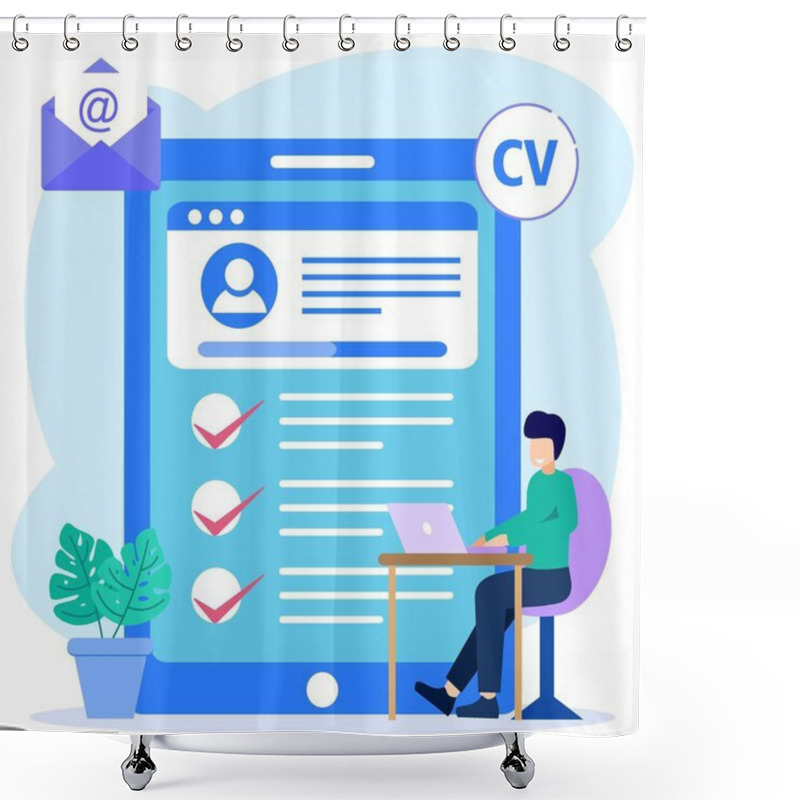 Personality  Flat Vector Illustration. Job Interview. Employee Evaluations, Appraisal Forms And Reports, Performance Review Concepts. Shower Curtains