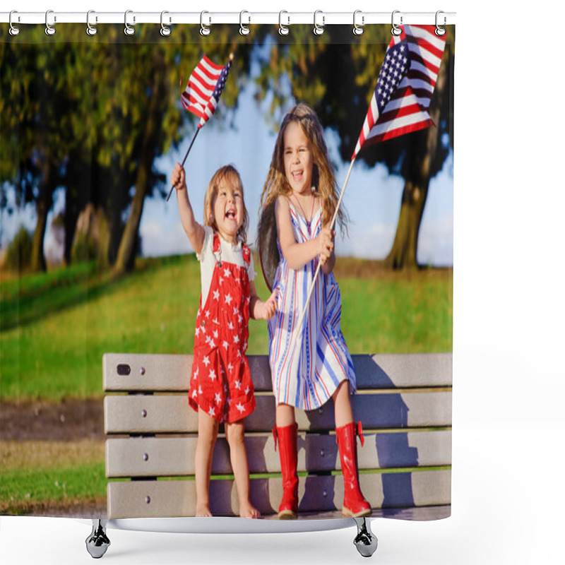 Personality  Little Girls Waving American Flag Shower Curtains