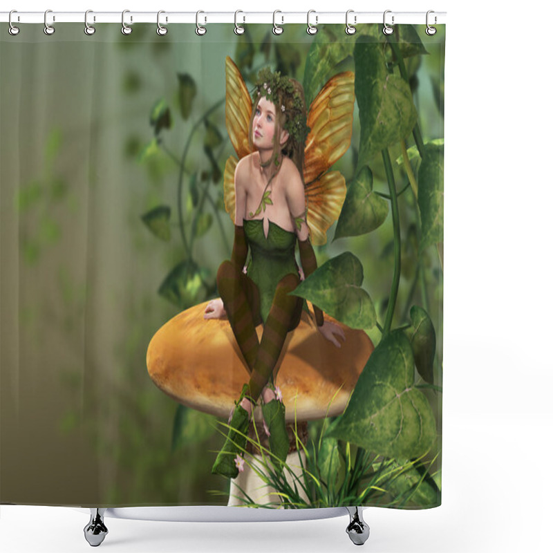 Personality  Pixie On A Mushroom Shower Curtains