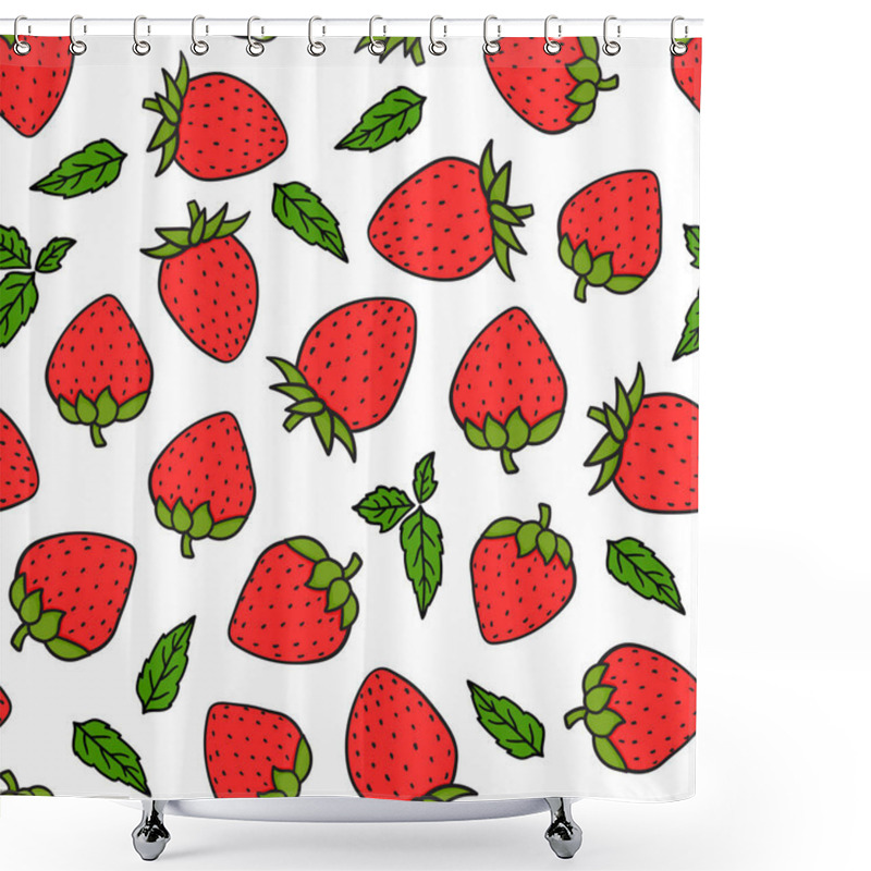 Personality  Strawberries Hand-drawing Seamless Pattern. Vector Endless Design With Ripe Red Cartoon Style Berries. Fresh Summer Tasty Abstract Background Shower Curtains