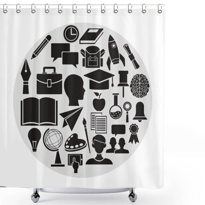 Personality  White Background With Circular Frame With Monochrome Elements Academic Knowledge Inside Shower Curtains